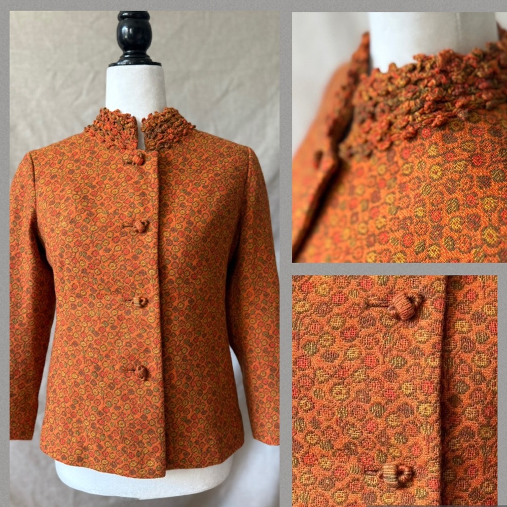 Vintage OOAK Tailored Orange Brown Jacquard Blazer - S